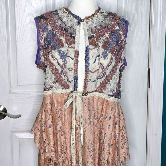 Sleeveless Duster Handmade Upcycled Long Cardigan Small-Medium - Picture 2 of 14